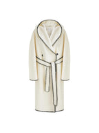 unspoken Thick Hooded Oversized Mid Length Tie Belt Minimalist Commuter White Wool Coats