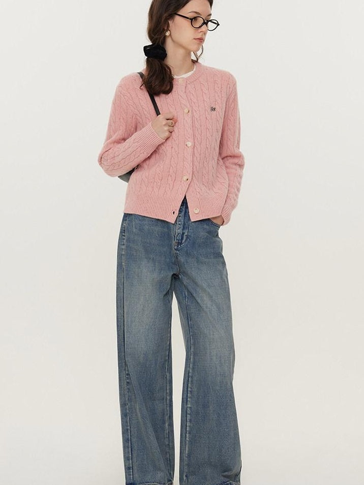fano Pure Lambswool Minimal Commuter Low Round Neck Button Knitwear Women Cardigans