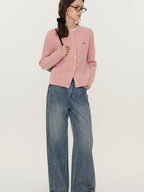 fano Pure Lambswool Minimal Commuter Low Round Neck Button Knitwear Women Cardigans