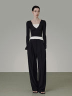 unspoken Belted Natural Waist Minimal Office Chic Deep Gray Women Wide Leg Pants