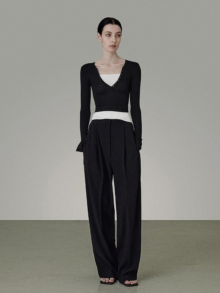 unspoken Belted Natural Waist Minimal Office Chic Deep Gray Women Wide Leg Pants