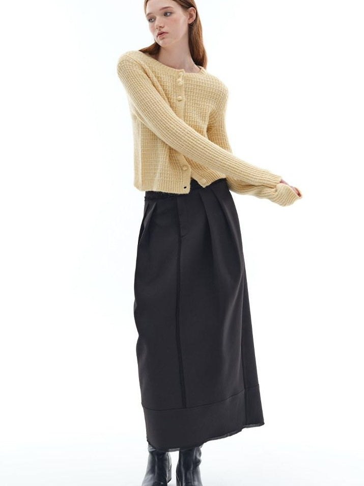 someonesometimes Soft Alpaca Blend Commuter Artsy Crew Neck Button Long Sleeve Cream Cardigans