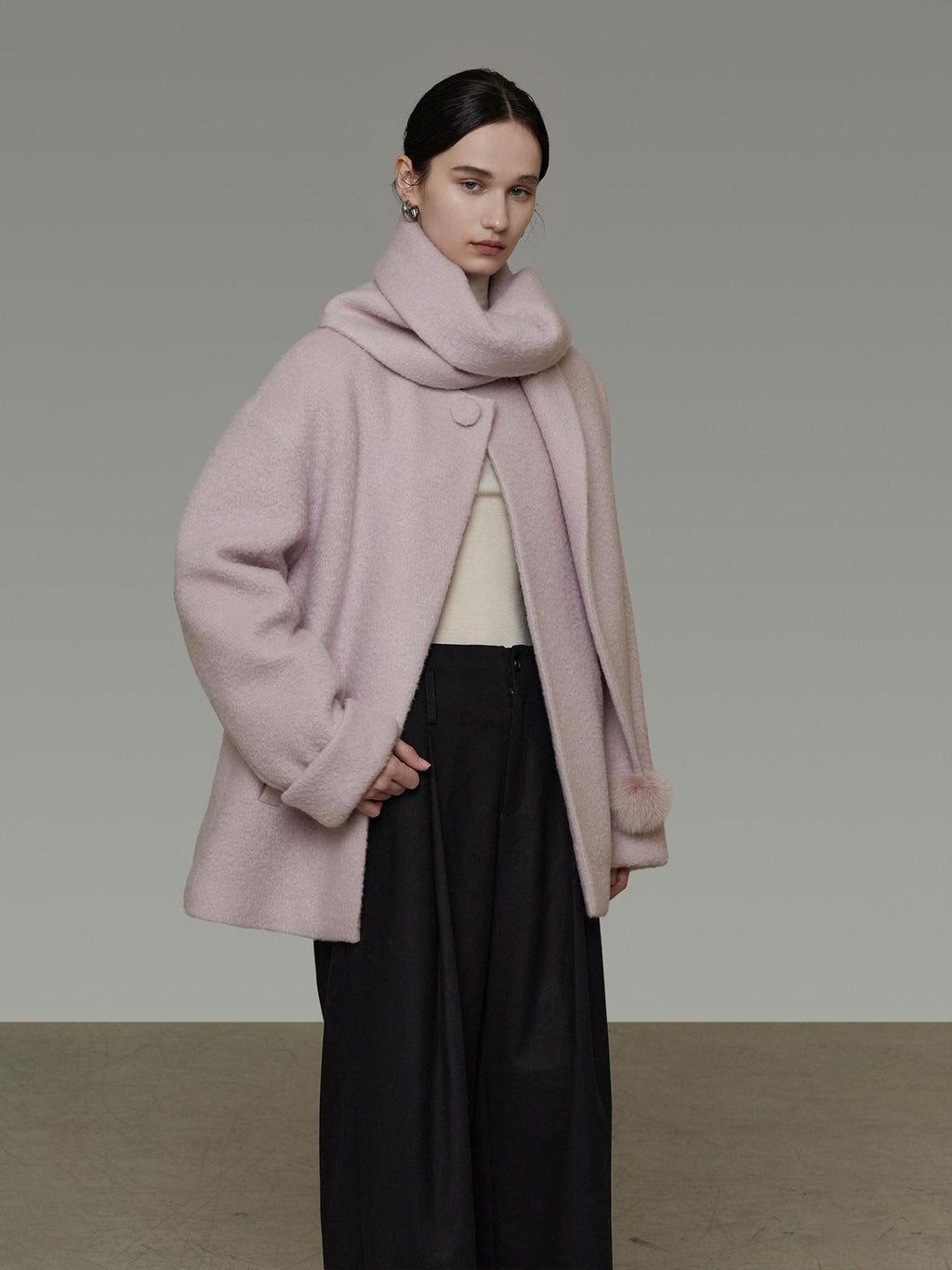 unspoken Cozy Lambswool Midlength Loose Tailored Minimal Women Pink Wool Coats