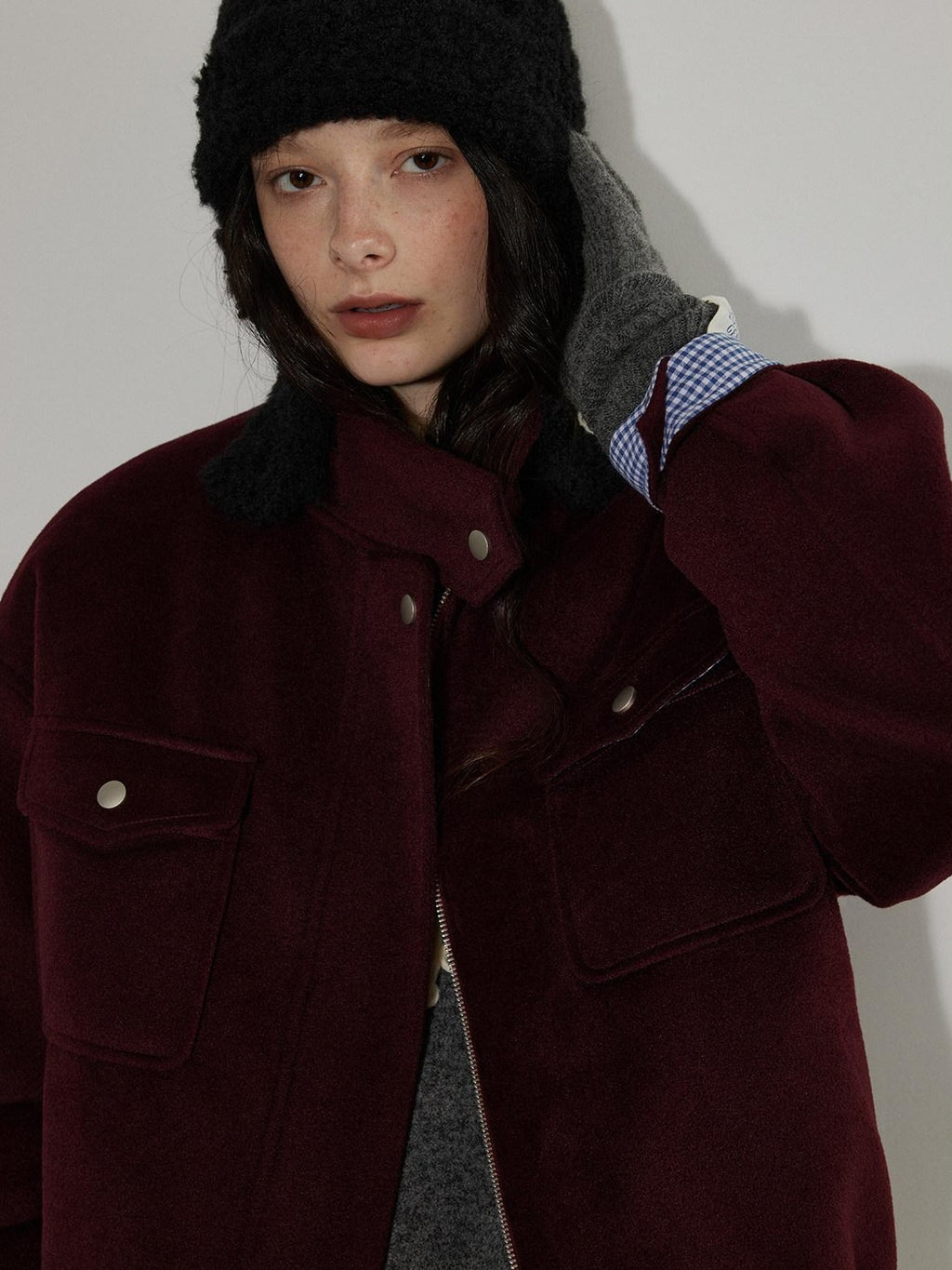 Lofi choose Insulated Cotton Padded Thick Red Stand Collar Loose Fit Commuter Bomber Jackets