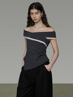 unspoken Slim Minimalist Colorblock Office Bardot Sleeveless Off Shoulder Crop Tops