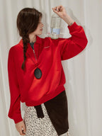 Lofi choose Zippered Polo Collar Relaxed Fit Commuter Long Sleeve Regular Weight Sweatshirt