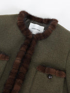 audreyyang Insulated Loose Fit Hooded Wool Blend Hidden Button Beech Green Cropped Jackets