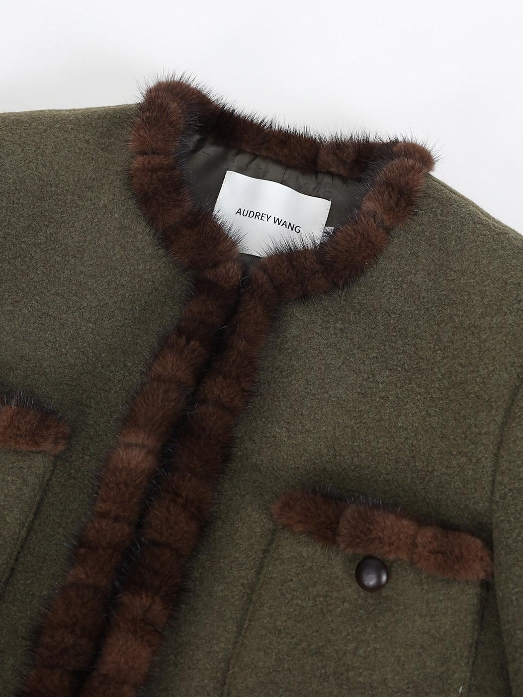 audreyyang Insulated Loose Fit Hooded Wool Blend Hidden Button Beech Green Cropped Jackets