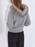 fano Detachable Zip Windproof Short Loose Casual Women Apple Shape Heather Gray Hoodie