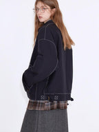 fano Insulated Loose Fit Korean Commuter Stand Collar Zip Front Navy Puffer Jackets