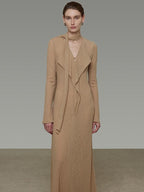 unspoken Breathable High Waist Sash V-neck Aline Longsleeve Office Polyester Maxi Dresses