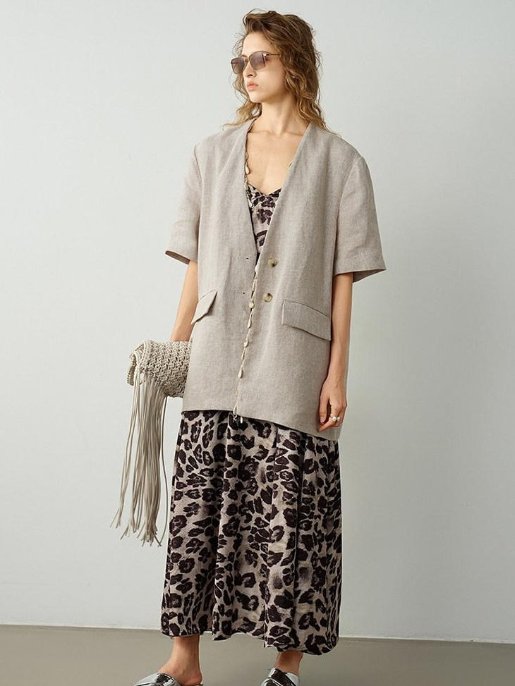 audreyyang Pure Linen Relaxed Short Sleeve Solid Casual Women Lightweight Top & Shorts Sets