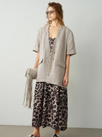 audreyyang Pure Linen Relaxed Short Sleeve Solid Casual Women Lightweight Top & Shorts Sets