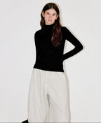 fano Viscose Silk Blend Slim Fit Half Open Collar Long Sleeve Women Knit Sweaters