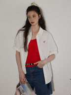 Lofi choose Lightweight Embroidered Plaid Button Down Loose Commuter Short Sleeve Women Shirts