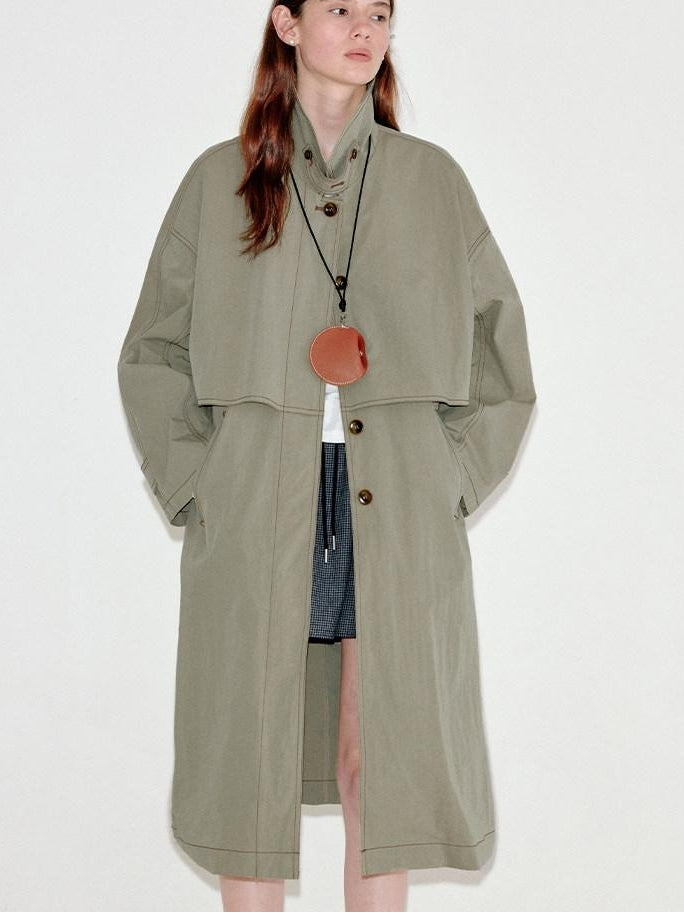 fano Oversized Cotton Blend Single Breasted Korean Commuter Women Khaki Trench Coats