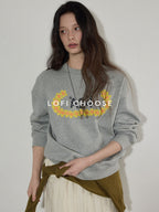 Lofi choose 100% Cotton Relaxed Crewneck Long Sleeve Women Commuter Gray Sweatshirt