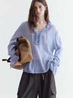 fano Breathable V-neck Korean Office Loose Fit Lace Girls Basic Crop Tops