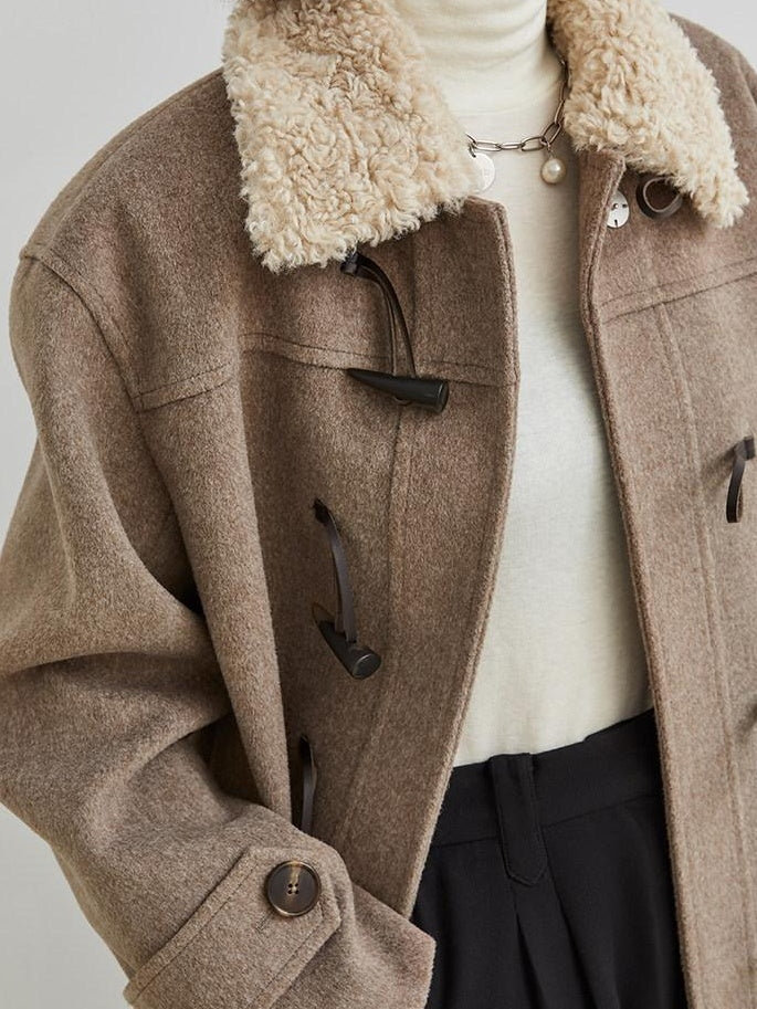 fano Warm Thick Mid Length Stand Collar Straight Commuter Young Women Wool Coats