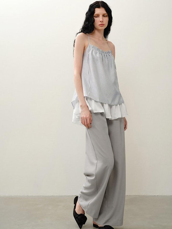 someone sometimes Original Design Ruffle Trim Loose Fit Lyocell Blend Women Solid Color Camisoles