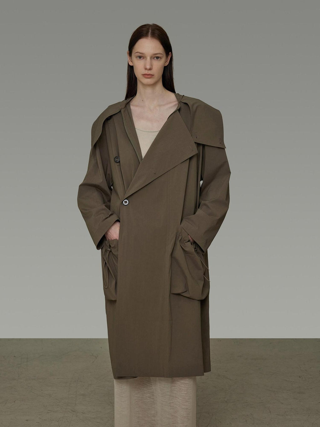 unspoken Viscose Blend Loose Fit Single Breasted Minimalist For Women Brown Long Coats