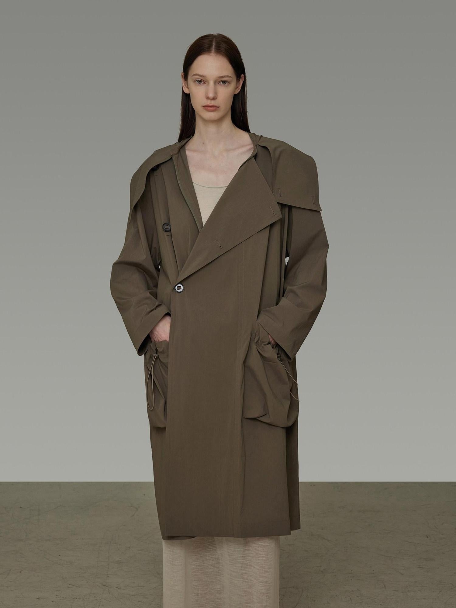 unspoken Viscose Blend Loose Fit Single Breasted Minimalist For Women Brown Long Coats