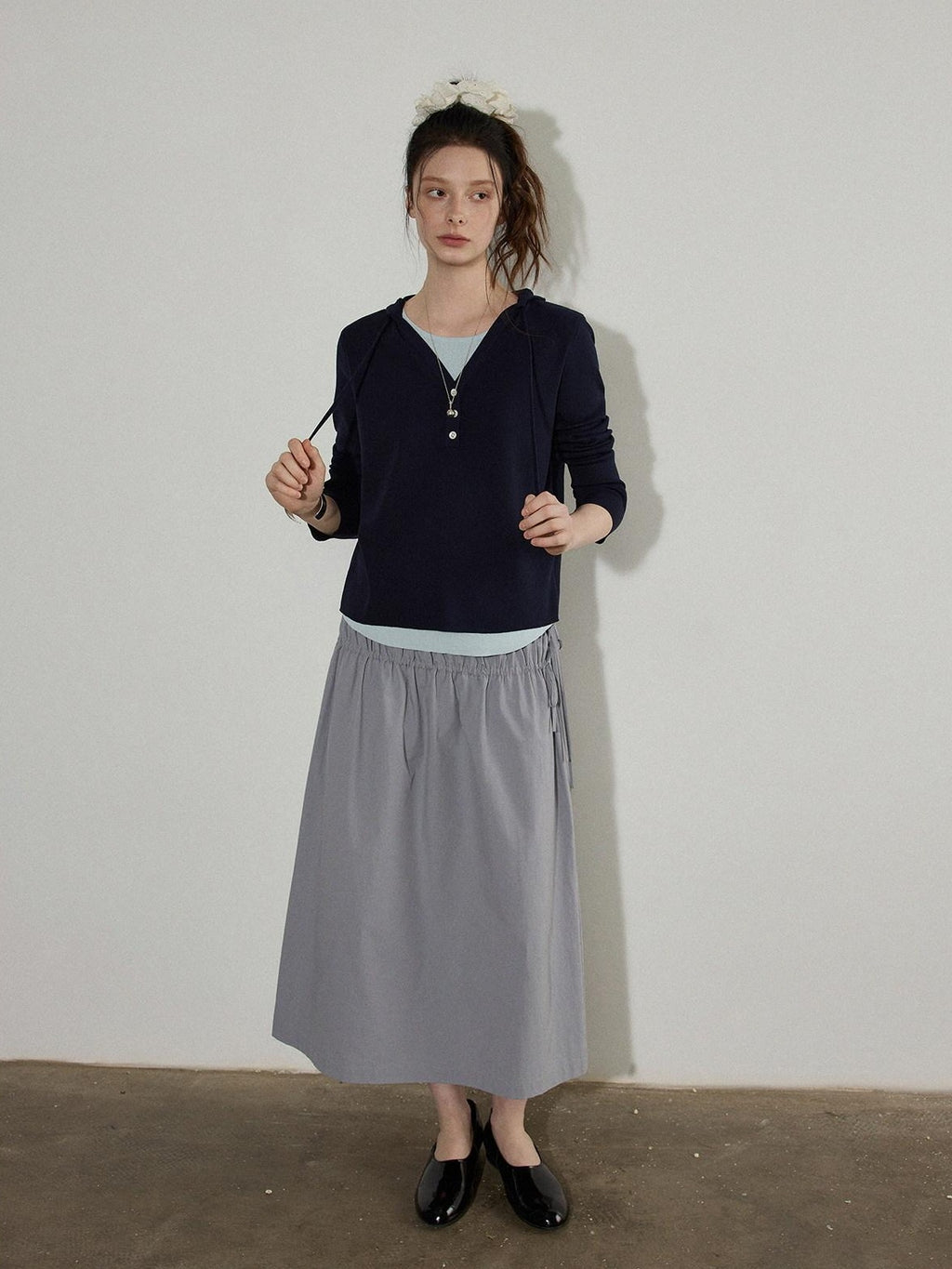Lofi choose High Waist Bow A Line Cotton Commuter Loose Fit Women Tie Elegant Midi Skirts