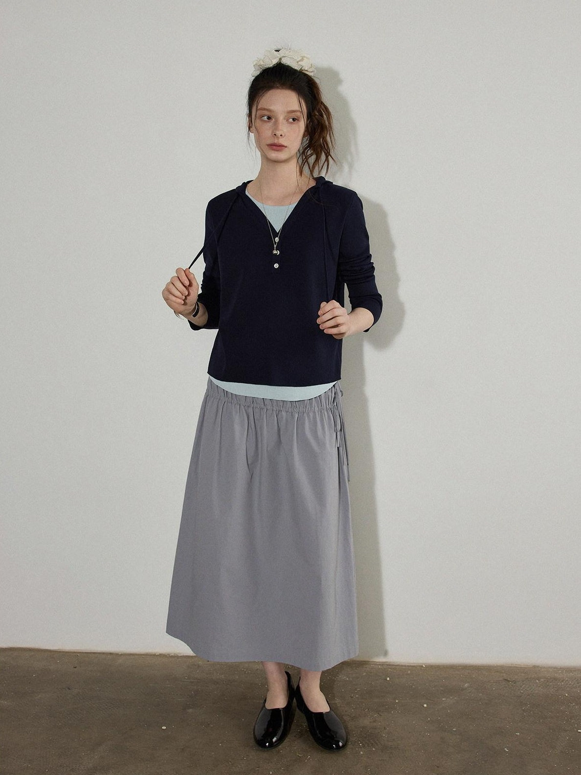 Lofi choose High Waist Bow A Line Cotton Commuter Loose Fit Women Tie Elegant Midi Skirts