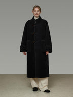 unspoken Warm Faux Fur Lined Vintage Loose Fit Stand Collar Women Daily Long Coats