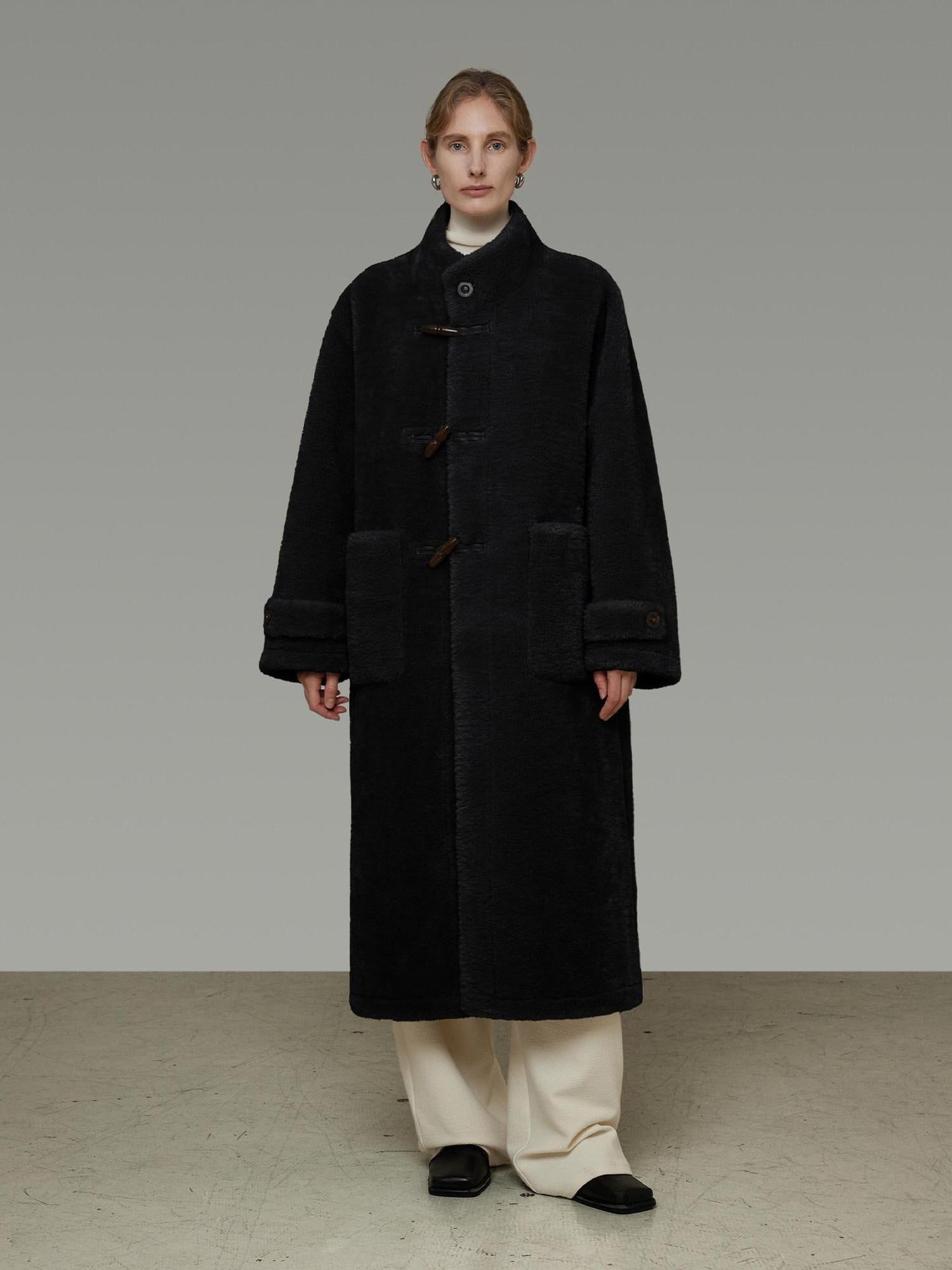 unspoken Warm Faux Fur Lined Vintage Loose Fit Stand Collar Women Daily Long Coats