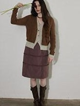Lofi choose Faux Two Piece Layered Loose Fit V-neck Button Front Office Women Knit Cardigans