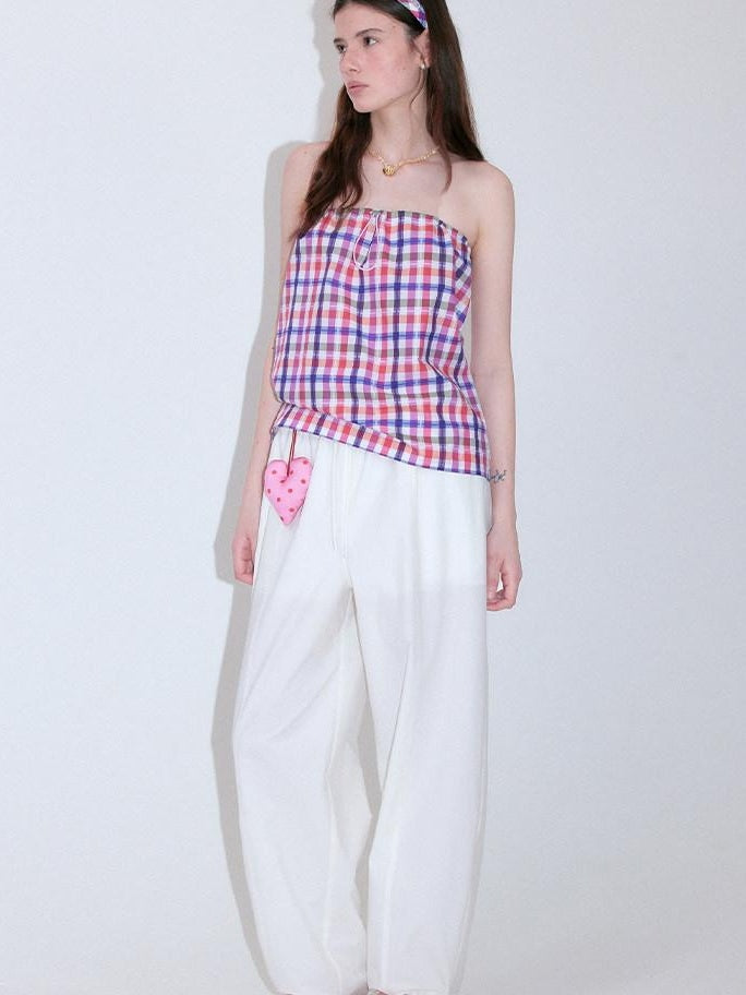 fano Rainbow Plaid Stretch Oversized H Silhouette High Waist Women Tube Tops