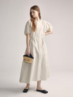 fano Structured High Waist Workwear A Line Short Sleeve Cotton Blend Maxi Dresses