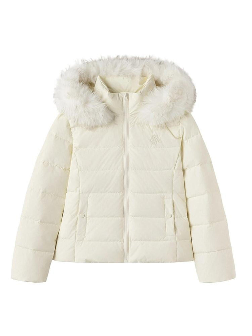 ikyou 90% White Duck Down Warm Minimalist Slim Hooded Fur Collar Women Down Jackets