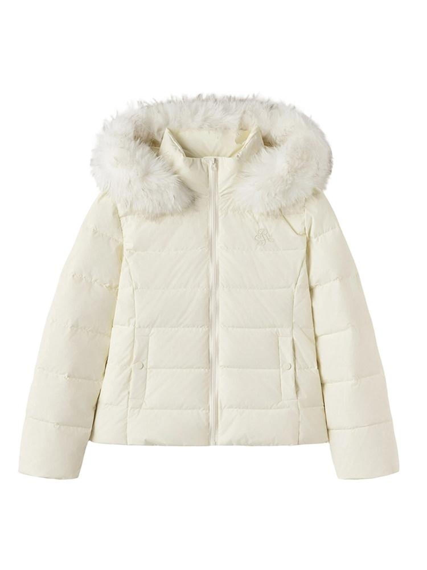 ikyou 90% White Duck Down Warm Minimalist Slim Hooded Fur Collar Women Down Jackets