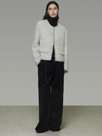 unspoken Lambswool Minimal Commuter Loose Single Button Round Neck Women Cropped Jackets