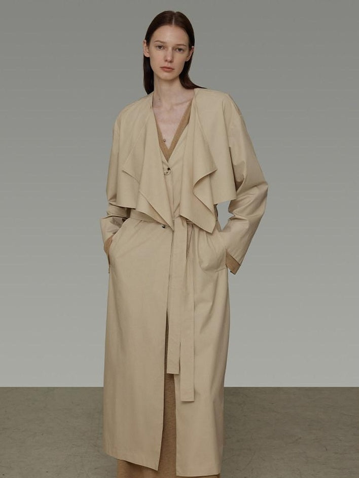 unspoken Classic Khaki Single Breasted Mid Length Loose Fit Women Commuter Trench Coats