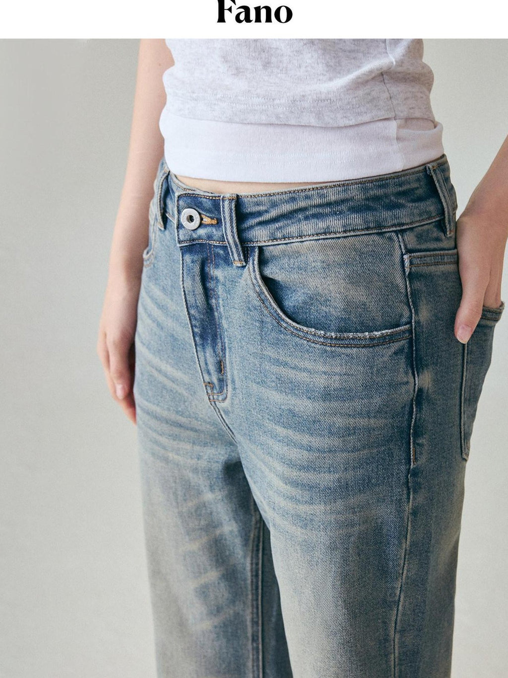 fano Vintage Blue Green Micro Stretch Natural Waist Relaxed Casual Straight Leg Jeans