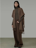 unspoken Cozy Warm Acrylic Fringe Shawl Rectangular Solid Brown Women Fashion Scarves