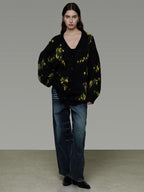 unspoken Warm V-neck Button Closure Loose Fit Commuter Knit For Women Cardigans