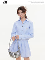 ikyou Breathable Embroidered High Waist A Line Office Blue Womens Midi Dresses