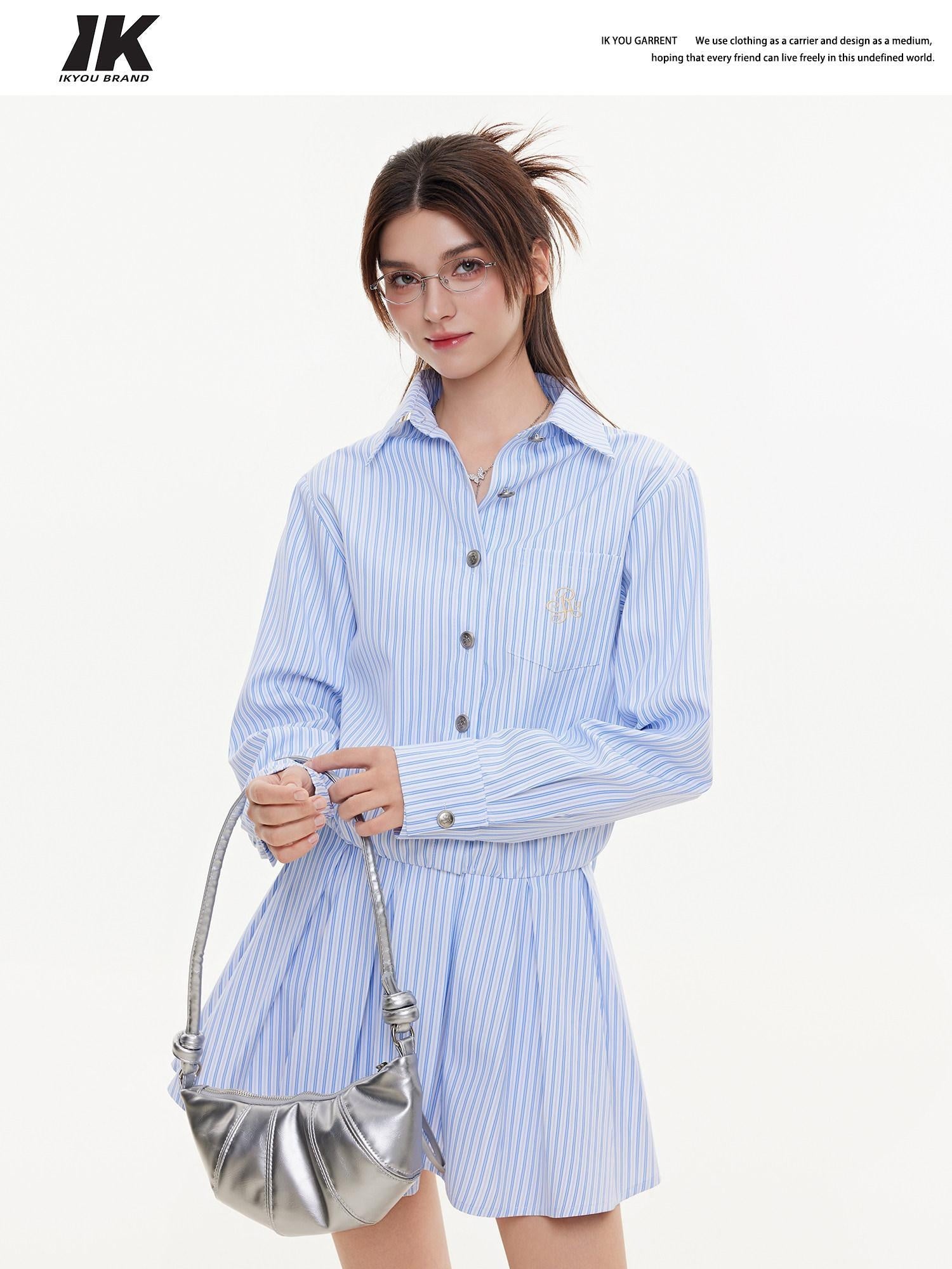 ikyou Breathable Embroidered High Waist A Line Office Blue Womens Midi Dresses