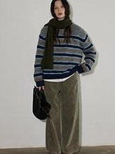 Lofi choose High Waist Chunky Stripe Office Ready Women Light Gray Wide Leg Pants