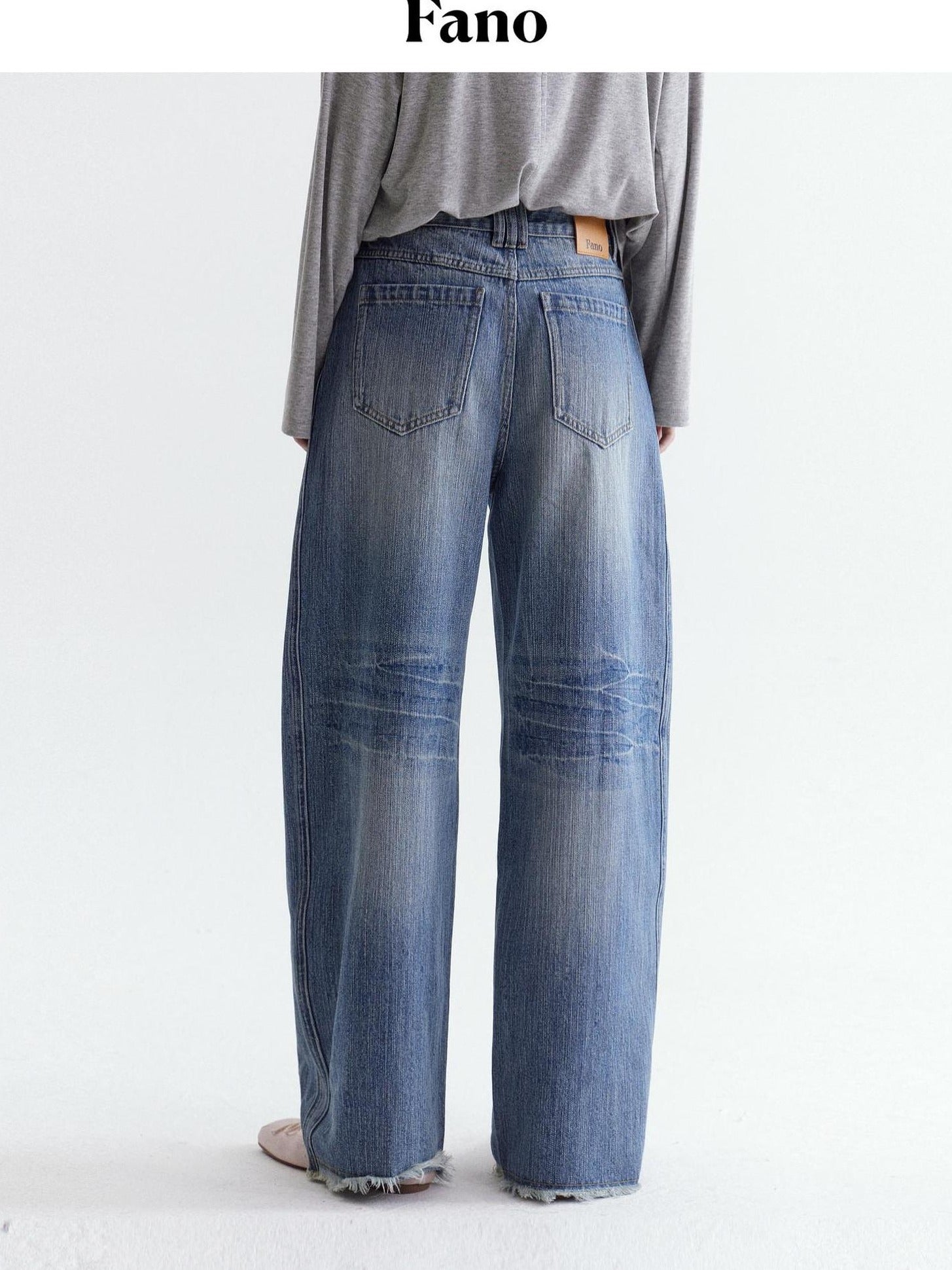 fano Breathable Cotton Natural Waist Relaxed Pocketed Casual Blue Straight Leg Jeans