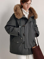 fano 90Pc White Duck Down Commuter Midlength Removable Hood Moss Green Down Jackets