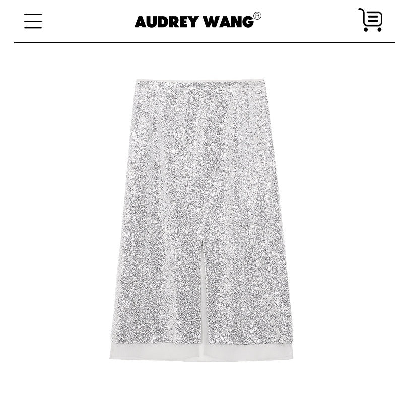 audreyyang_Sparkling_Sequin_Casual_Loose_Fit_Women_Crew_Neck_Top_&_Skirt_Sets_MISSTT