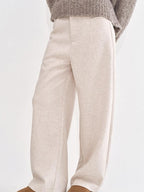 fano Soft Knit Polyester Beige Natural Waist Casual Wide Leg Women Sweatpants
