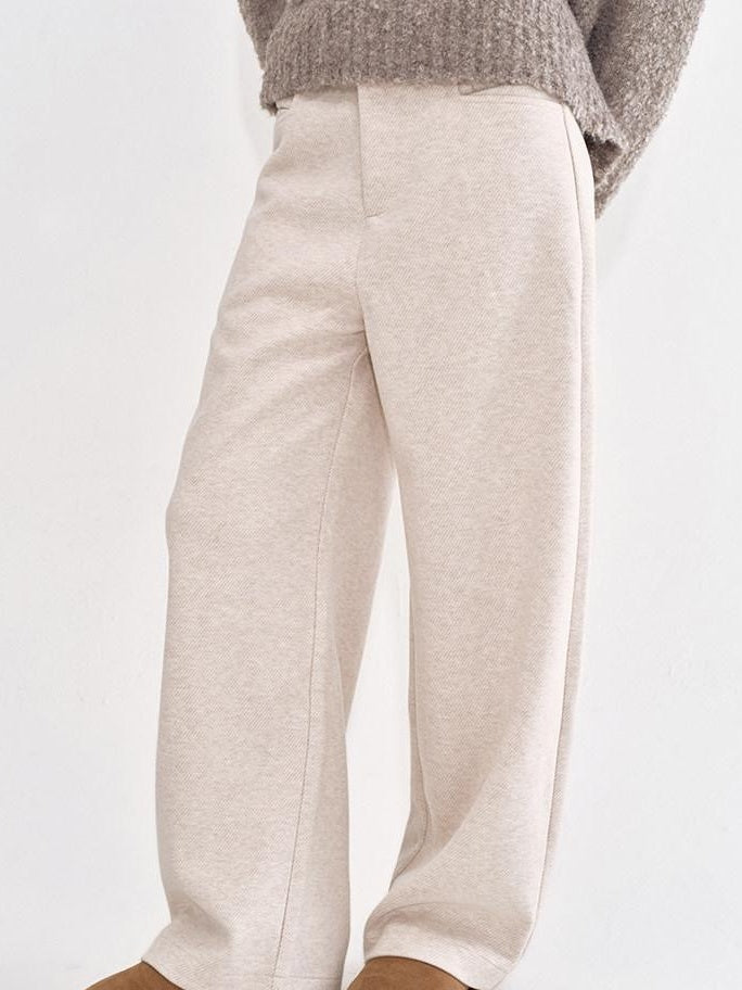 fano Soft Knit Polyester Beige Natural Waist Casual Wide Leg Women Sweatpants