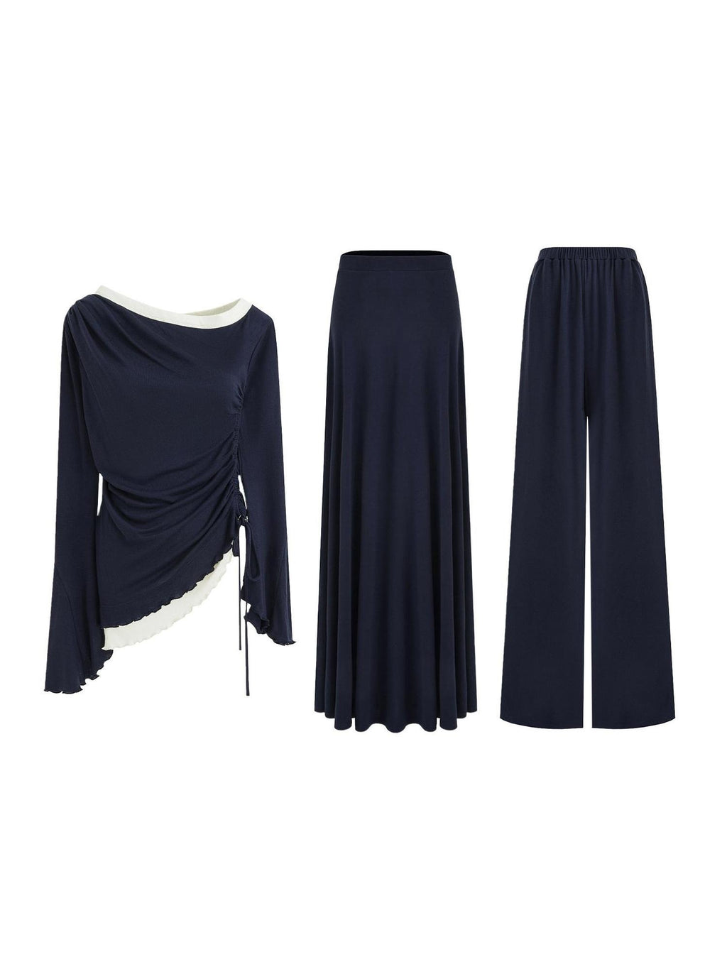 unspoken Soft Tencel Stretch 3 Piece Casual Hem Detail Women Comfort Fit Top & Skirt Sets