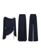 unspoken Soft Tencel Stretch 3 Piece Casual Hem Detail Women Comfort Fit Top & Skirt Sets